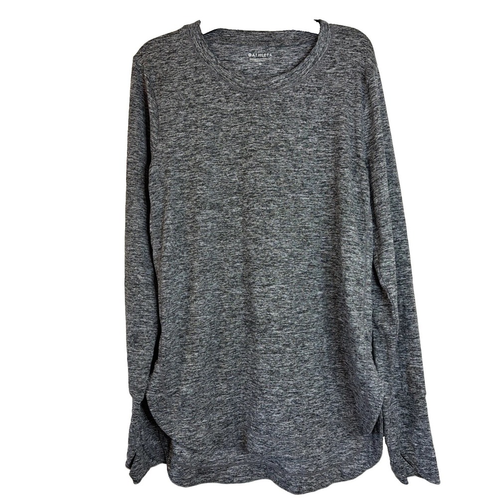 Athleta Women's Long Sleeve Sunlover Gray Tee Size M Thumb Holes Polyester Blend